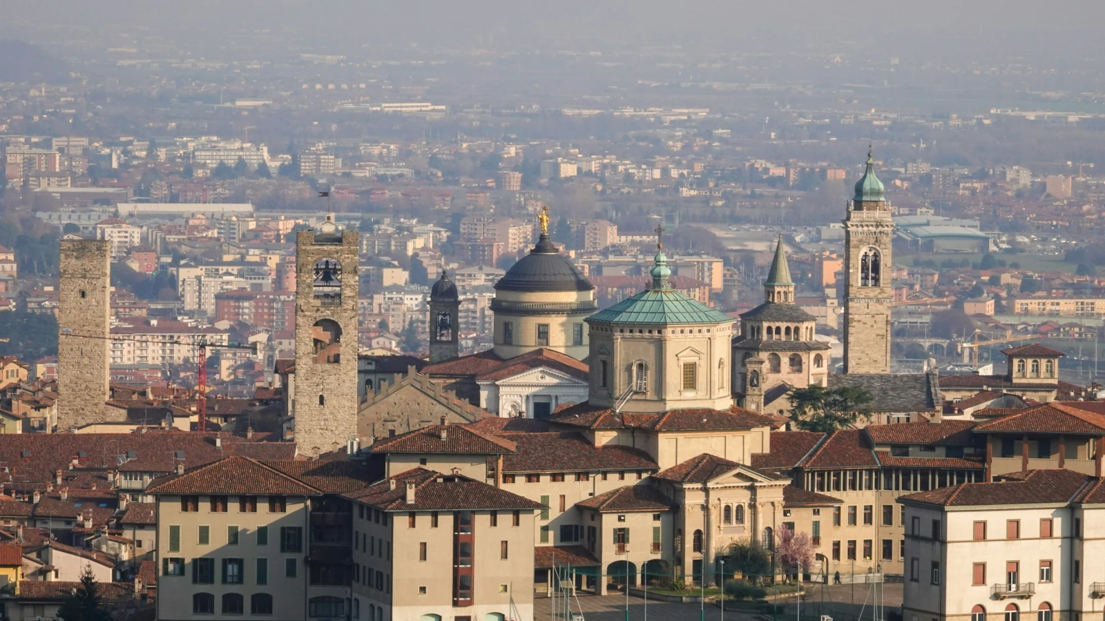Aerial view of Bergamo city center perfect for car rental exploration